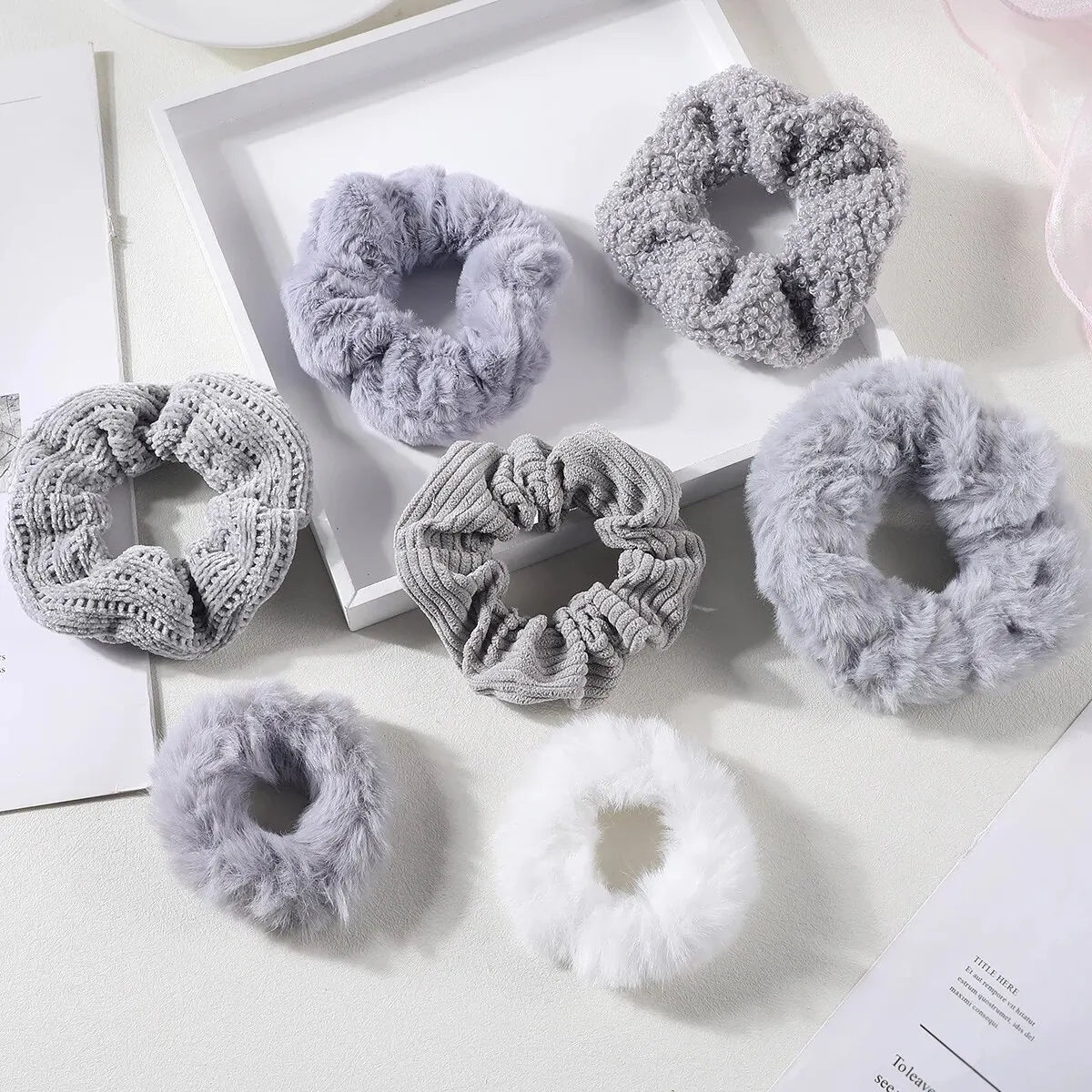 FanzyMarket plush cotton-blend scrunchies set with 7 or 21 elastic hair ties and ponytail holders for women and girls.