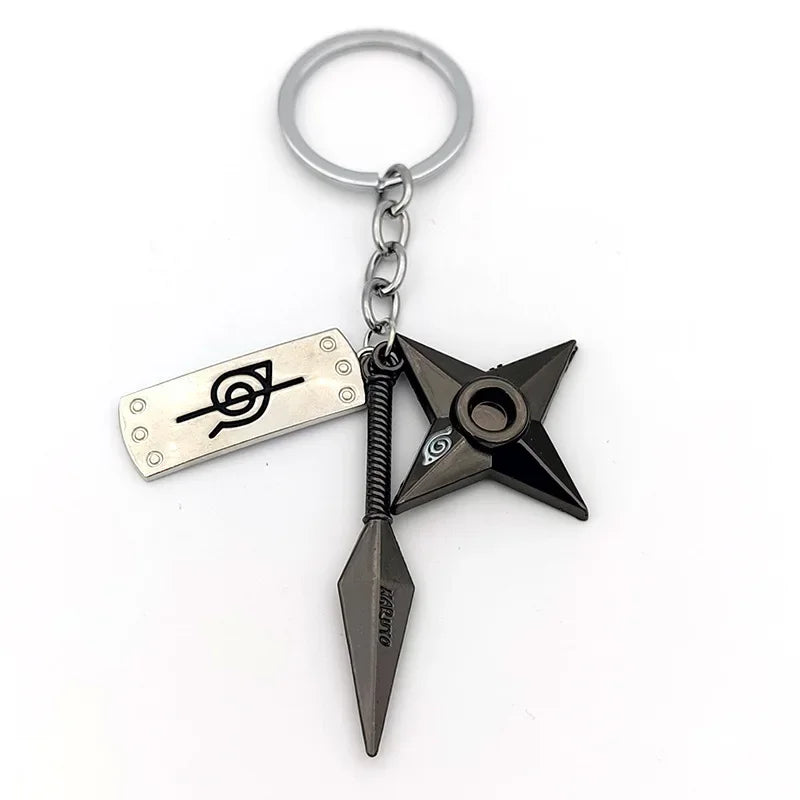 Anime ninja keychain set with kunai, shuriken, and red cloud charms for backpacks, cars, and keys. FanzyMarket accessories.