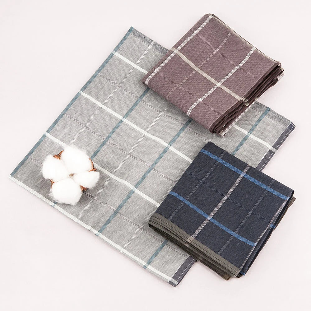 Men's checkered cotton pocket handkerchiefs 3-pack, thin and 16.9 inches, stylish fashion accessory with classic pattern.