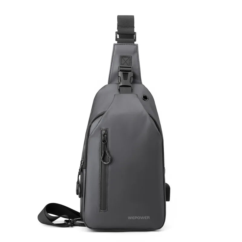 Black men's waterproof crossbody sling bag by FanzyMarket, lightweight and large-capacity for travel and everyday use.