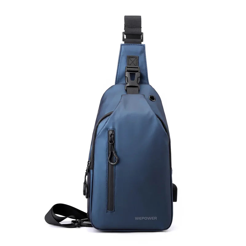 Black men's waterproof crossbody sling bag by FanzyMarket, lightweight with large capacity, designed for travel and everyday use.