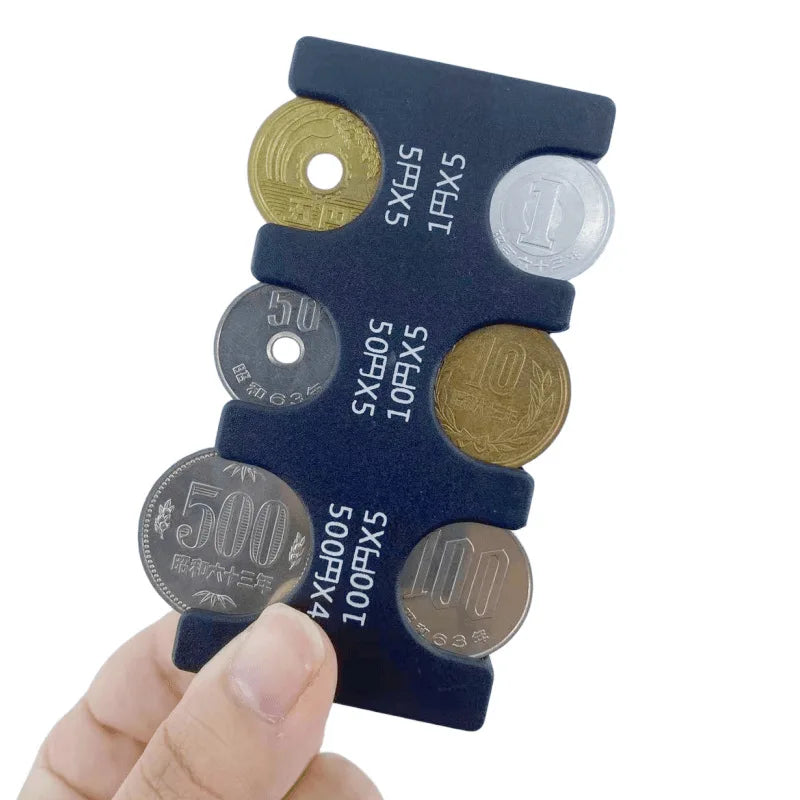 FanzyMarket portable Japanese coin holder wallet with black design, compact mini coin dispenser organizer for 29 coins.