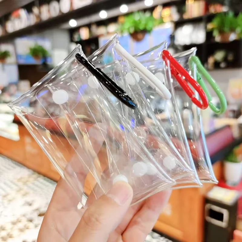 Clear PVC mini coin purse by FanzyMarket with transparent design, ideal for keys, lipstick, earphones, and small accessories.