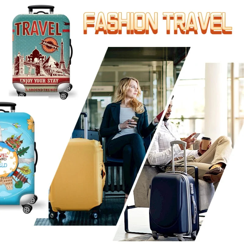 Elastic stretch printed luggage cover with zipper and buckle for 18-32 inch suitcases, durable travel trolley protector by FanzyMarket.