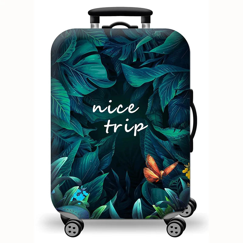 FanzyMarket elastic printed luggage cover with zipper and buckle, fits 18-32 inch suitcases, lightweight travel trolley protector.
