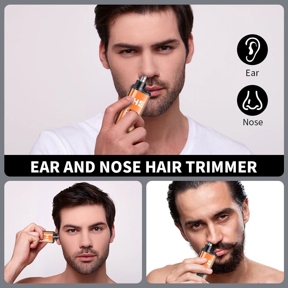 FanzyMarket rechargeable nose and ear hair trimmer in black, portable electric groomer with cleaning brush and 1-hour runtime.