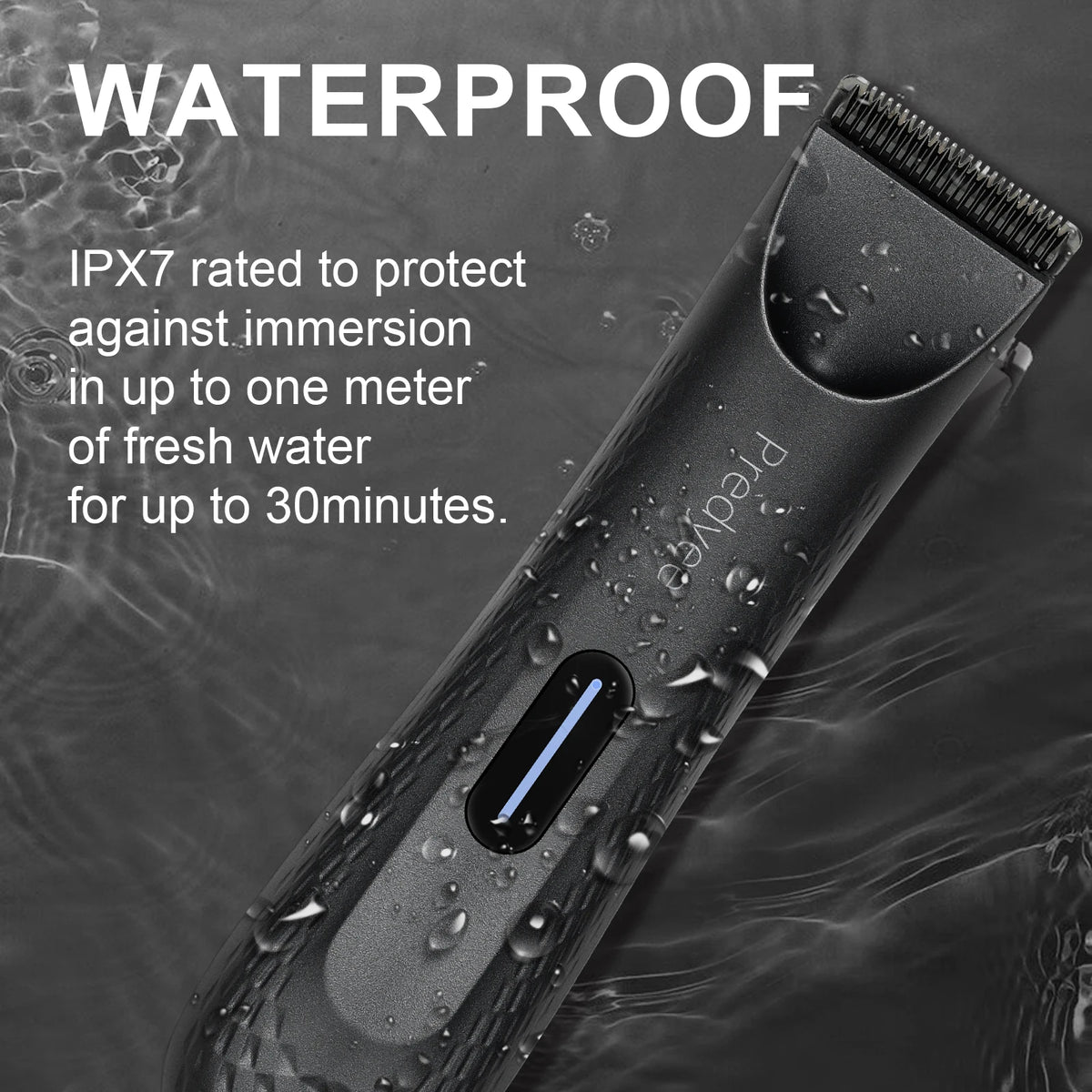 FanzyMarket waterproof electric body and groin hair trimmer for men with replaceable ceramic blade and USB rechargeable feature.
