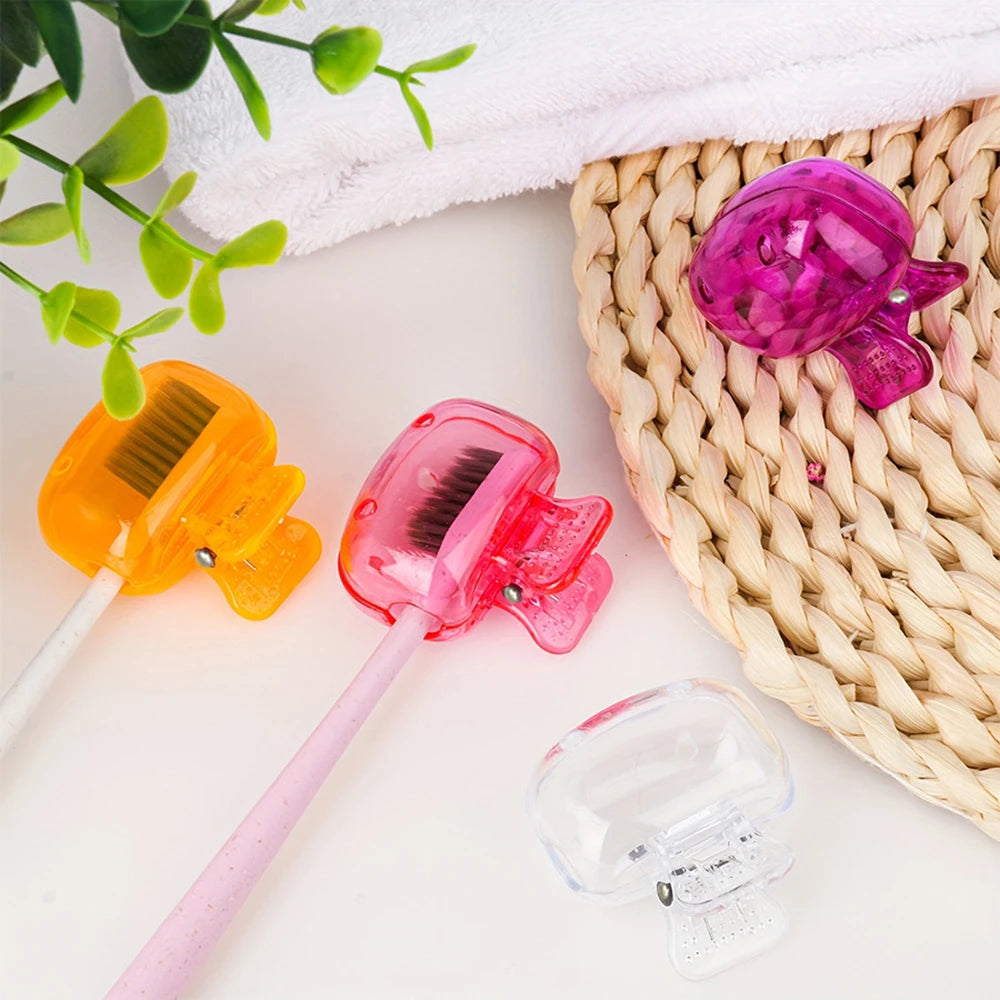 Set of 10 ventilated toothbrush head covers by FanzyMarket, portable plastic caps for electric and manual toothbrushes.