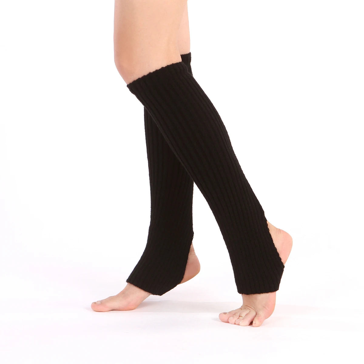 Pair of black women's knitted leg warmers, 50 cm winter crochet boot cuffs for dance and sports by FanzyMarket.