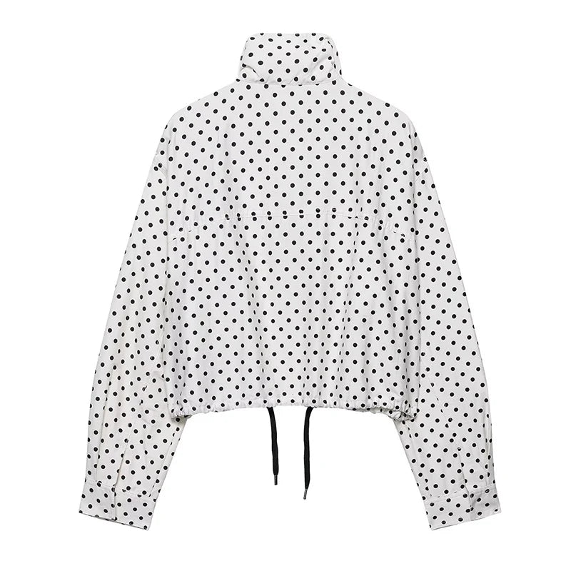 FanzyMarket polka dot short coat for women with long sleeves, casual office jacket, stylish high street outerwear.