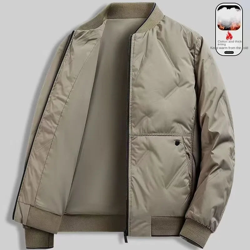 Men's autumn winter baseball collar bomber jacket with casual flight style, polyester lining, from FanzyMarket.
