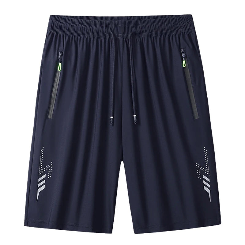 Black men's quick-dry gym and running shorts with elastic waist, zipper pockets, and breathable fabric from FanzyMarket.