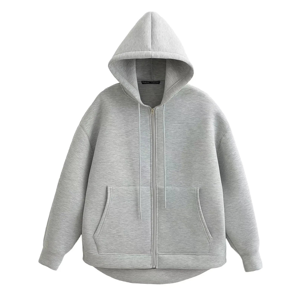 Gray hooded zipper jacket for women with large pockets, loose fit, long sleeves, casual style by FanzyMarket
