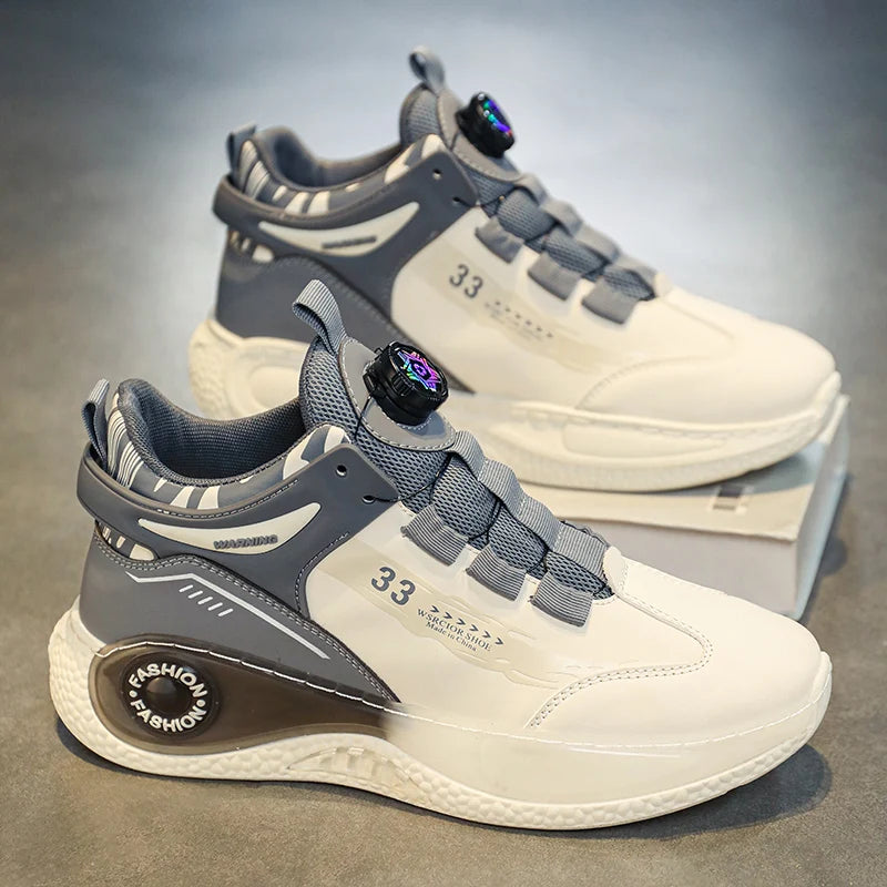 Men's FanzyMarket rotating buckle sneakers in blue, non-slip lace-up casual outdoor sports shoes with stylish design.