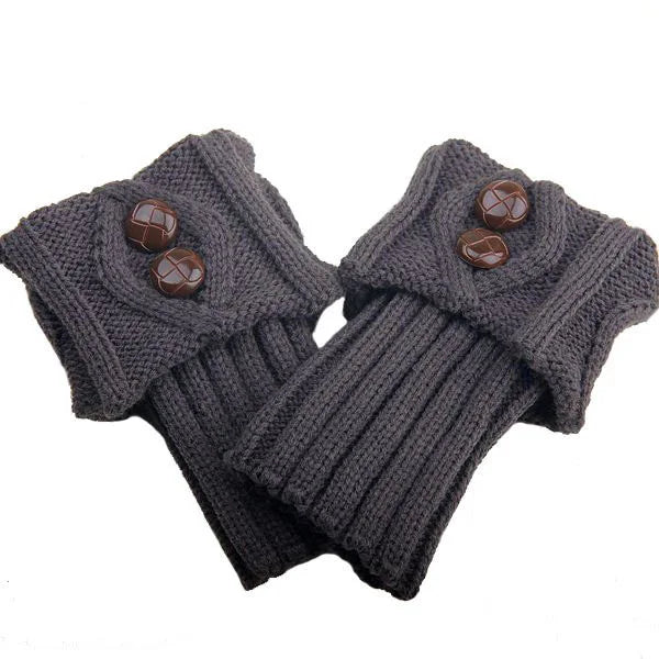 FanzyMarket women's short knit diamond boot cuffs with 2 buttons, serving as stylish leg warmers and boot covers.