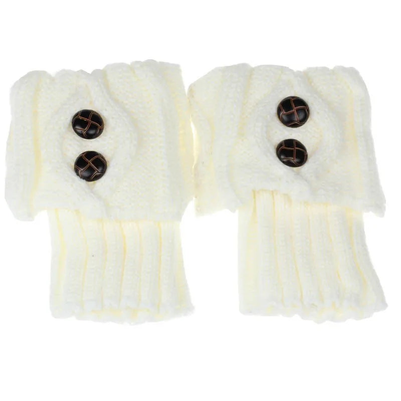 FanzyMarket women's short knit diamond boot cuffs with 2 buttons, serving as stylish leg warmers and boot covers.