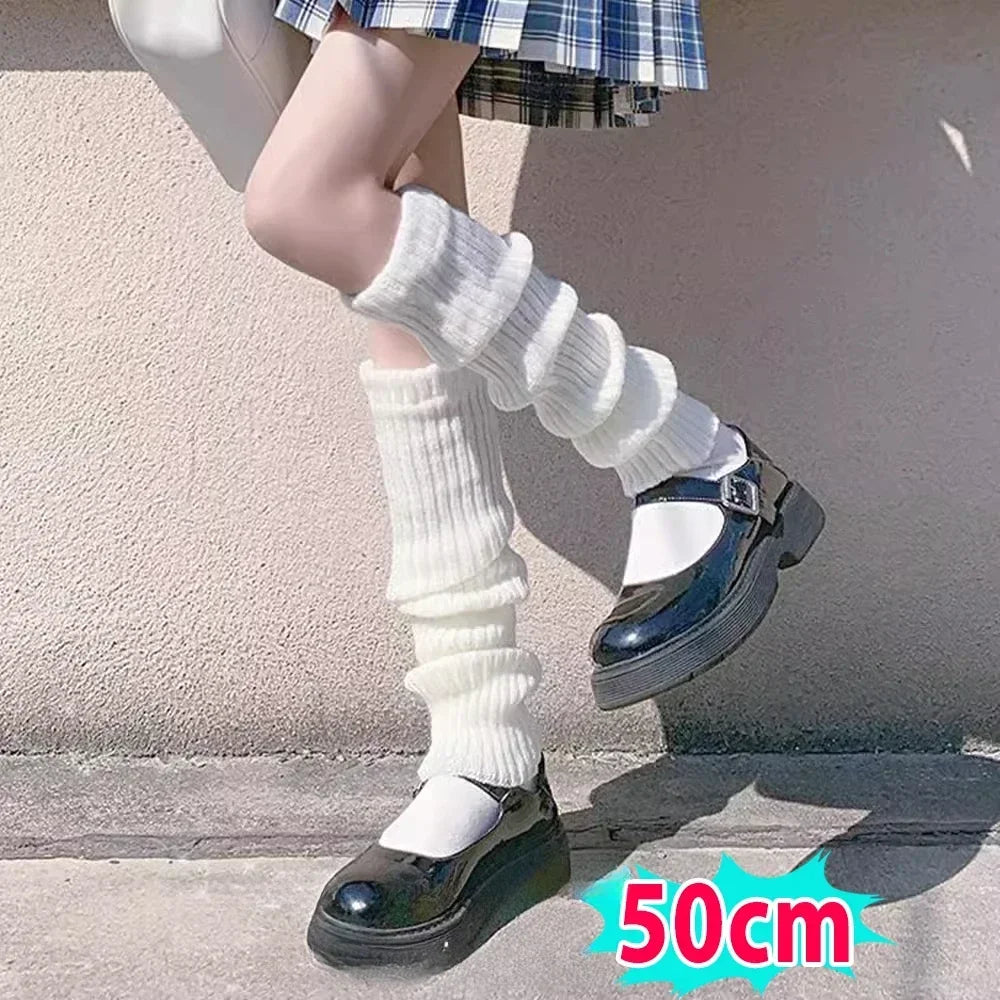Black and white Y2K fluffy knit leg warmers for women, Gothic Lolita arm and boot covers in various lengths.