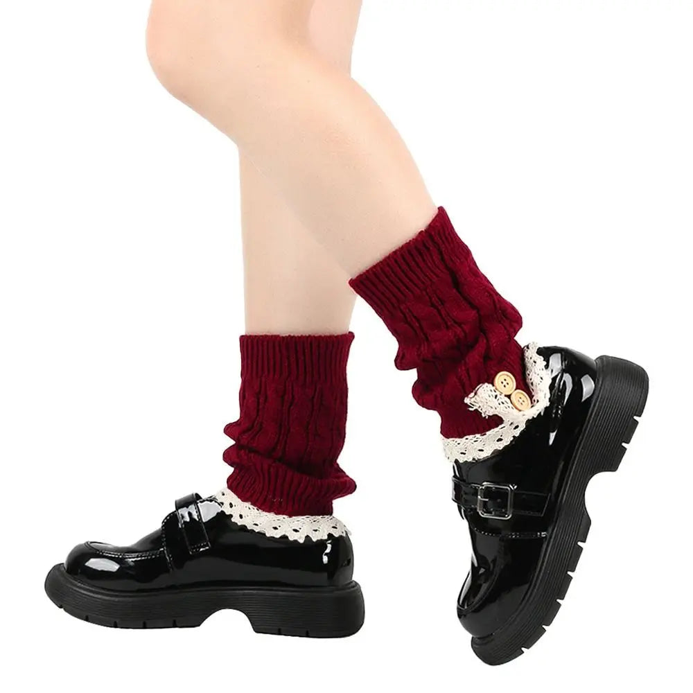 FanzyMarket white Lolita Harajuku knit leg warmers, thick winter ankle boot socks, 21 cm for women and girls, cozy accessory.