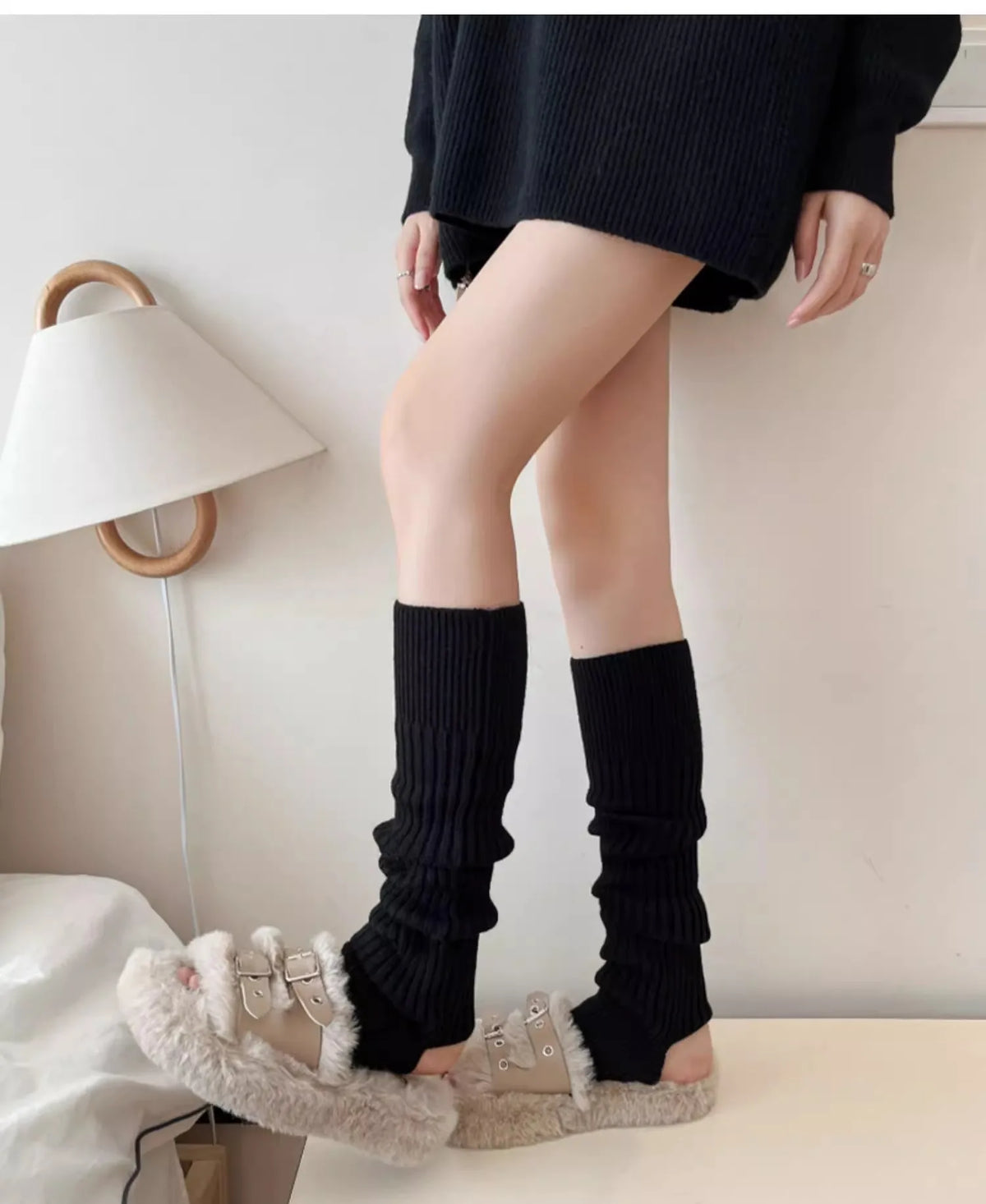 White stirrup over-the-calf knitted socks and leg warmers, 41 cm long, for women and unisex, from FanzyMarket.