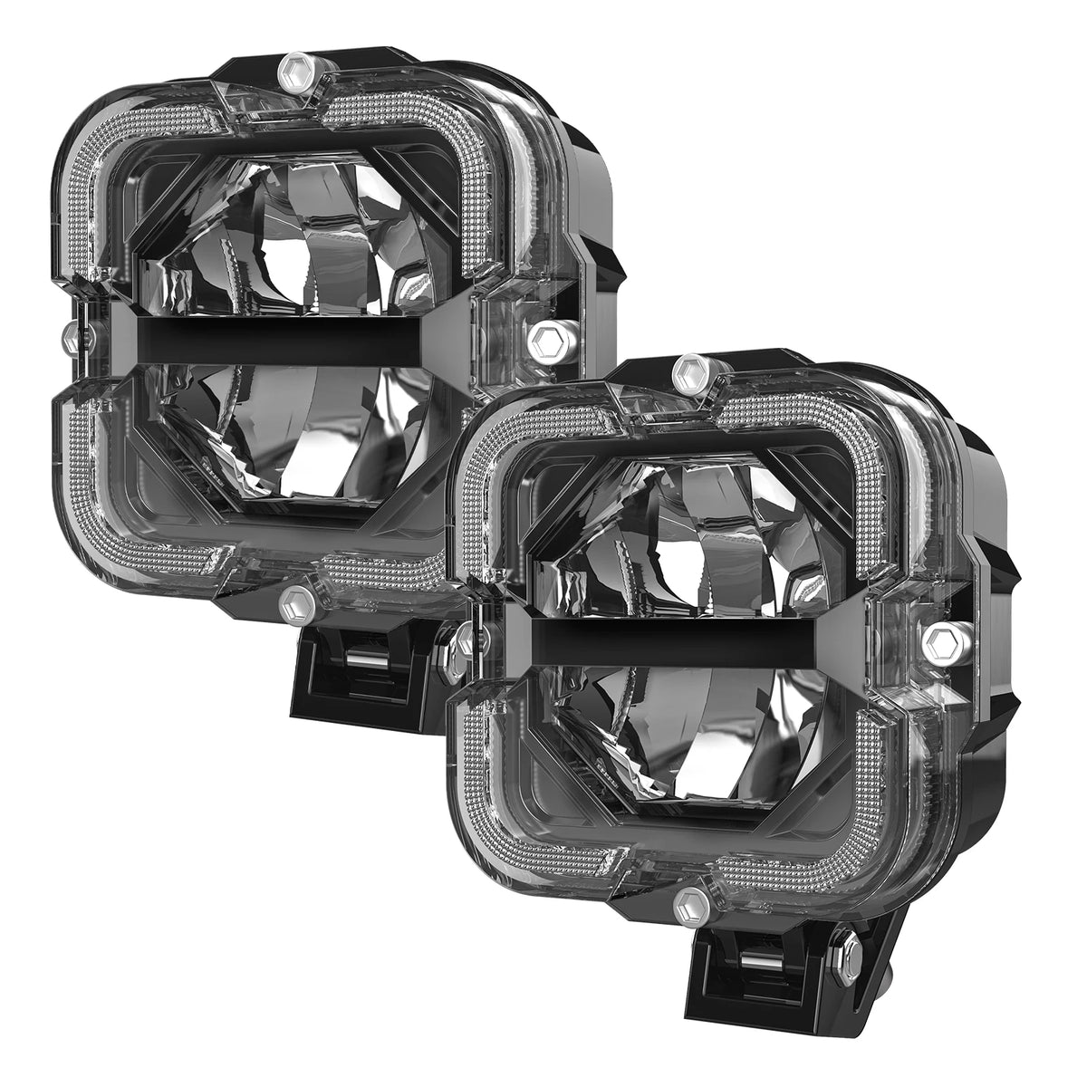 FanzyMarket 60W LED work light bar with white and amber DRL, off-road driving light for trucks, SUVs, ATVs, and motorcycles.