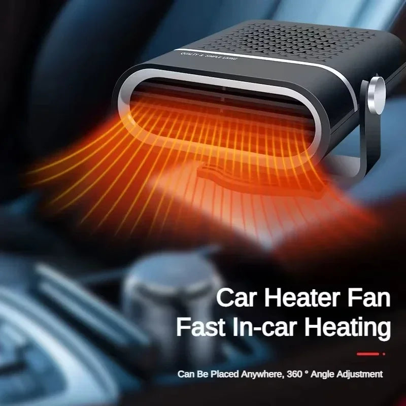 FanzyMarket portable 12V/24V car heater with black design, fast windshield defrosting and defogging for automotive use.