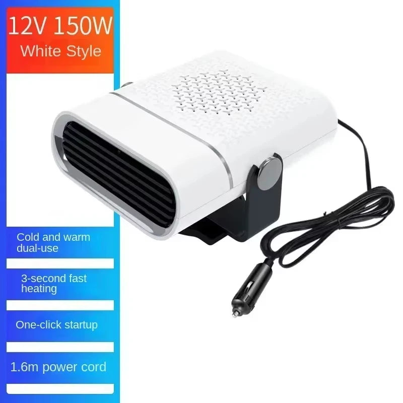 FanzyMarket portable car heater 12V/24V for fast windshield defrosting and defogging, compact black automotive heating device.