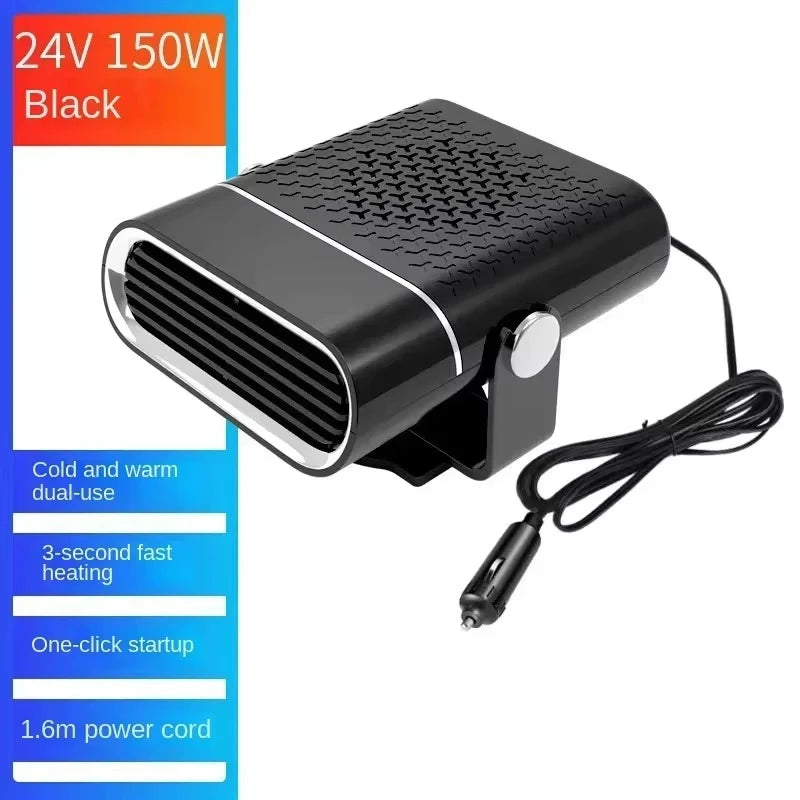 FanzyMarket portable 12V/24V car heater with black design, compact windshield defroster and automotive defogger for quick heating.