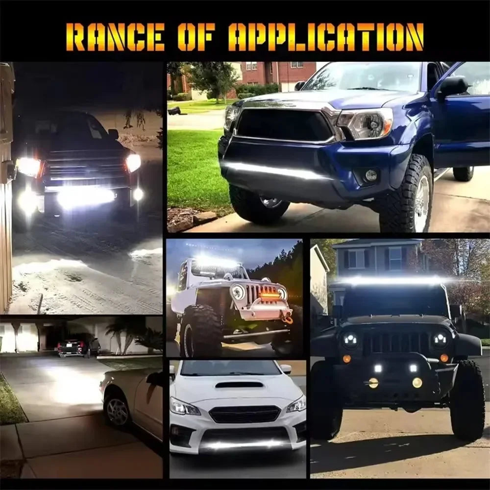 FanzyMarket 6D Lens dual-row LED light bar with spot and flood beams, 8 to 20 inches, off-road work light for trucks and SUVs.