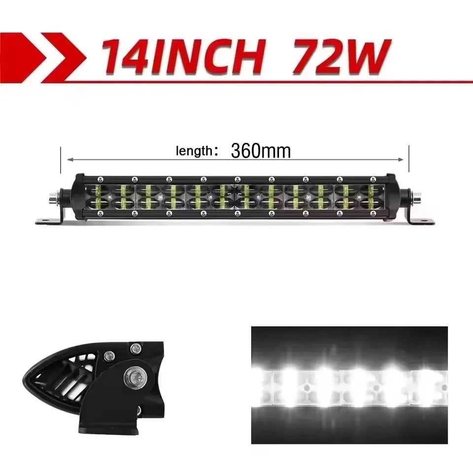 FanzyMarket 6D Lens dual-row LED light bar with spot and flood combo, available in 8in, 14in, and 20in sizes for off-road vehicles.
