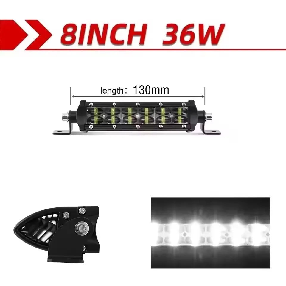 FanzyMarket 6D Lens Dual-Row LED Light Bar with spot and flood beams, available in 8, 14, or 20 inches for off-road trucks and SUVs.