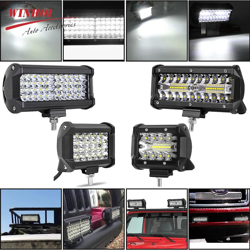 FanzyMarket LED work light bars, 4in and 7in combo spot, flood, fog lamps for 4x4 trucks, ATVs, UTVs, off-road vehicles.