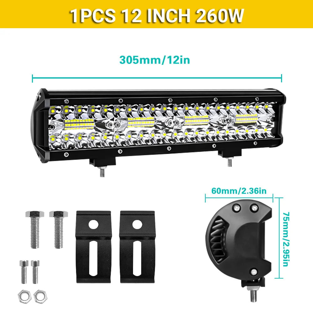 Two FanzyMarket 7-inch LED light bars, waterproof flood/spot off-road driving lights for trucks, SUVs, ATVs, and boats.
