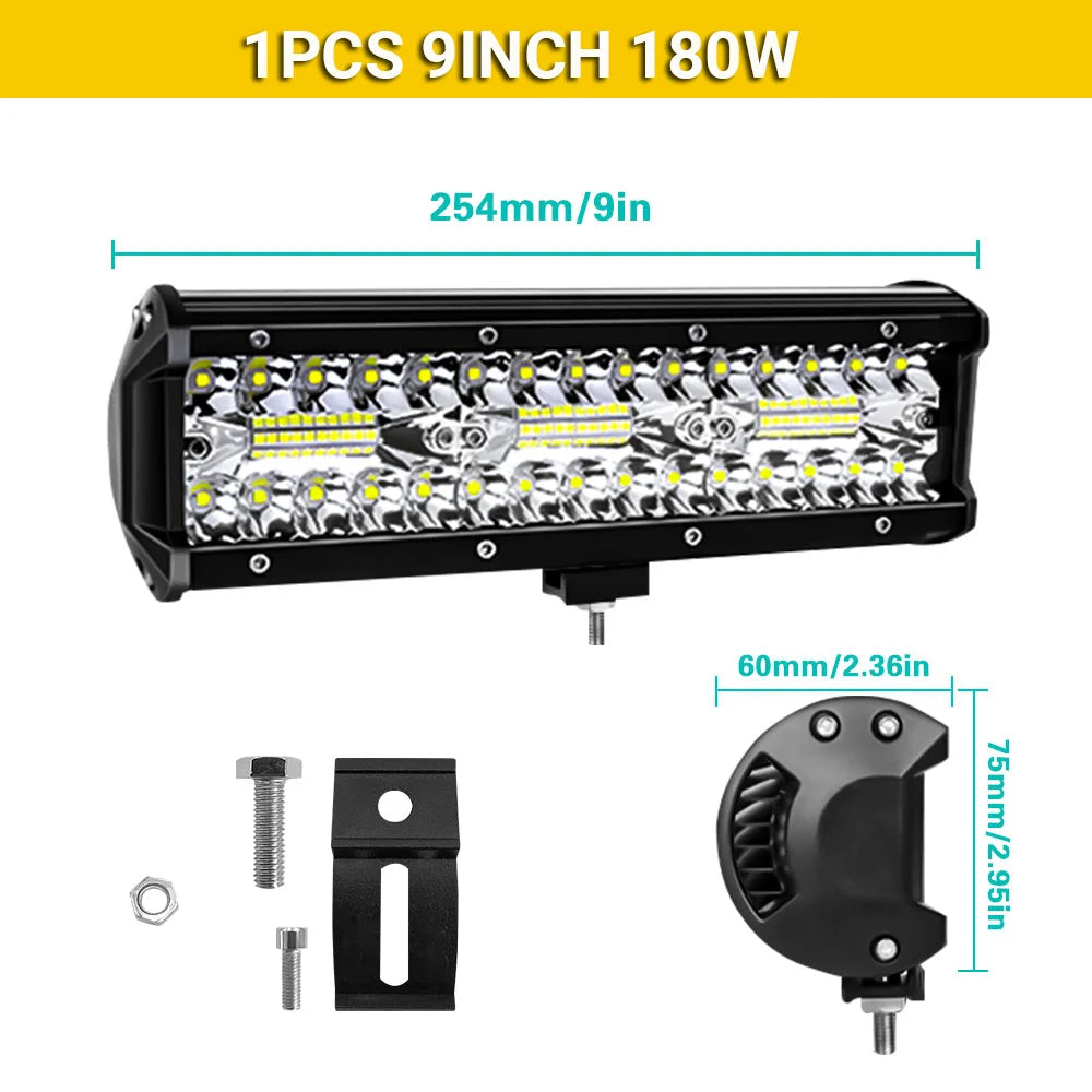 Two FanzyMarket 7-inch LED light bars, waterproof flood/spot lights for off-road trucks, SUVs, ATVs, and boats, 120W each.