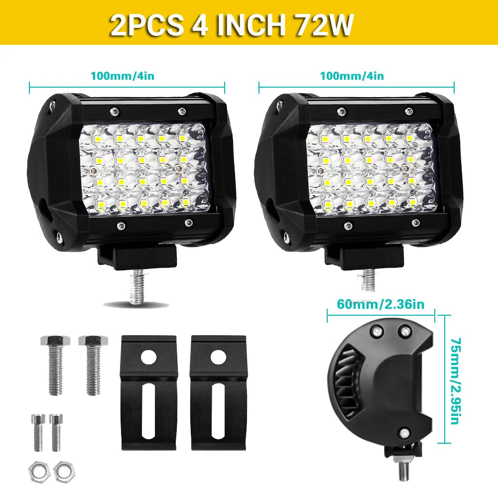 Two 7-inch LED light bars by FanzyMarket, waterproof 60-500W flood and spot lights for off-road trucks, SUVs, and boats.