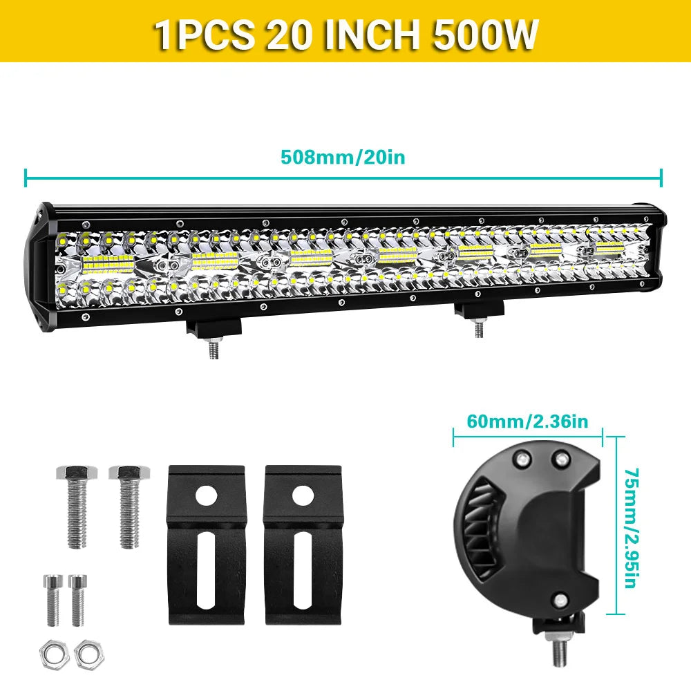 Two FanzyMarket LED light bars, 7-inch size, 120W, waterproof IP67 for off-road trucks, SUVs, ATVs, boats, and driving.