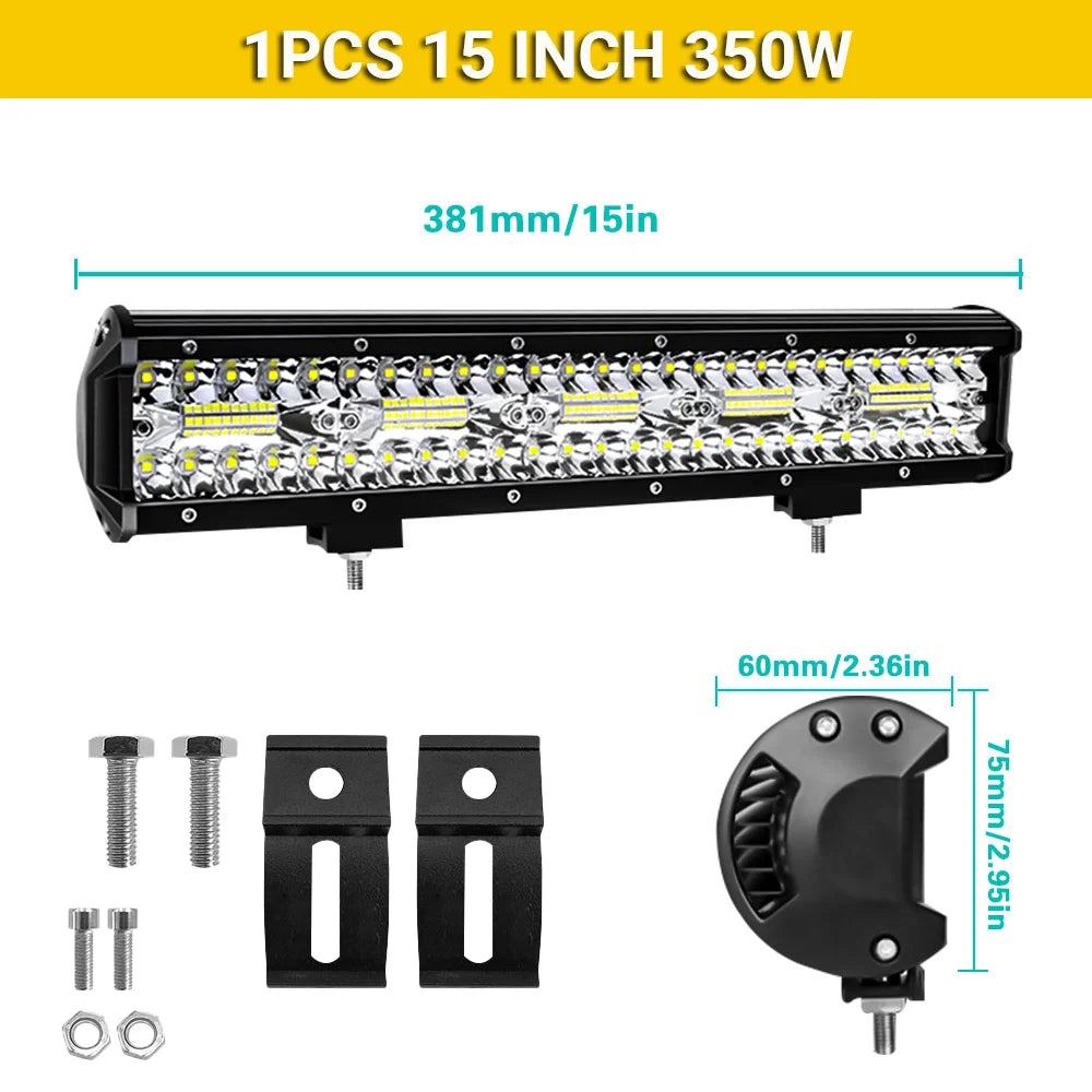 Pair of FanzyMarket 7-inch LED light bars, waterproof flood and spot beams, suitable for off-road trucks, ATVs, SUVs, and boats.