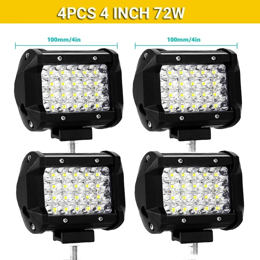 Two 7-inch FanzyMarket LED light bars, waterproof IP67 flood and spot lights for off-road trucks, SUVs, ATV, and boats.