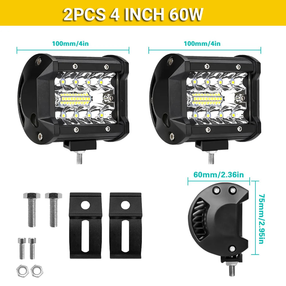 Two FanzyMarket 7-inch LED light bars with waterproof IP67 design, suitable for off-road trucks, SUVs, ATVs, and boats.