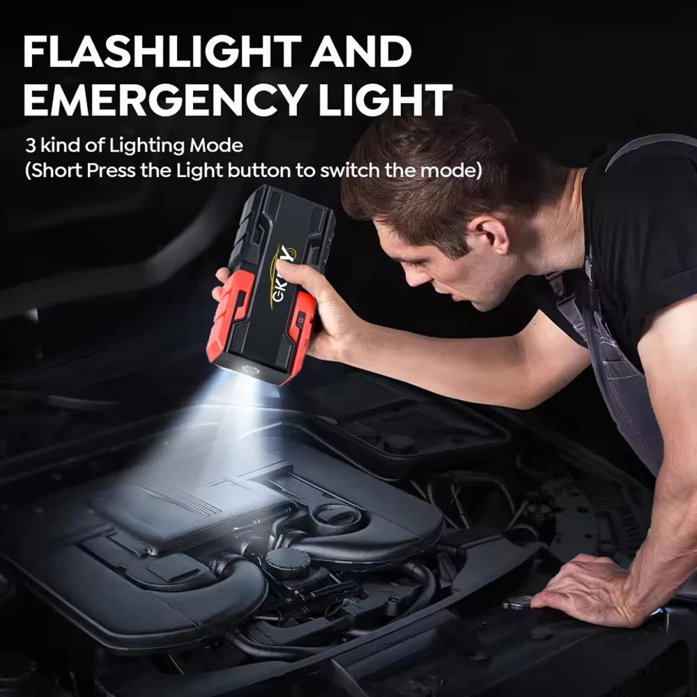 FanzyMarket 3000A car jump starter and 44.4Wh portable power bank, 12V emergency battery booster for petrol and diesel vehicles.