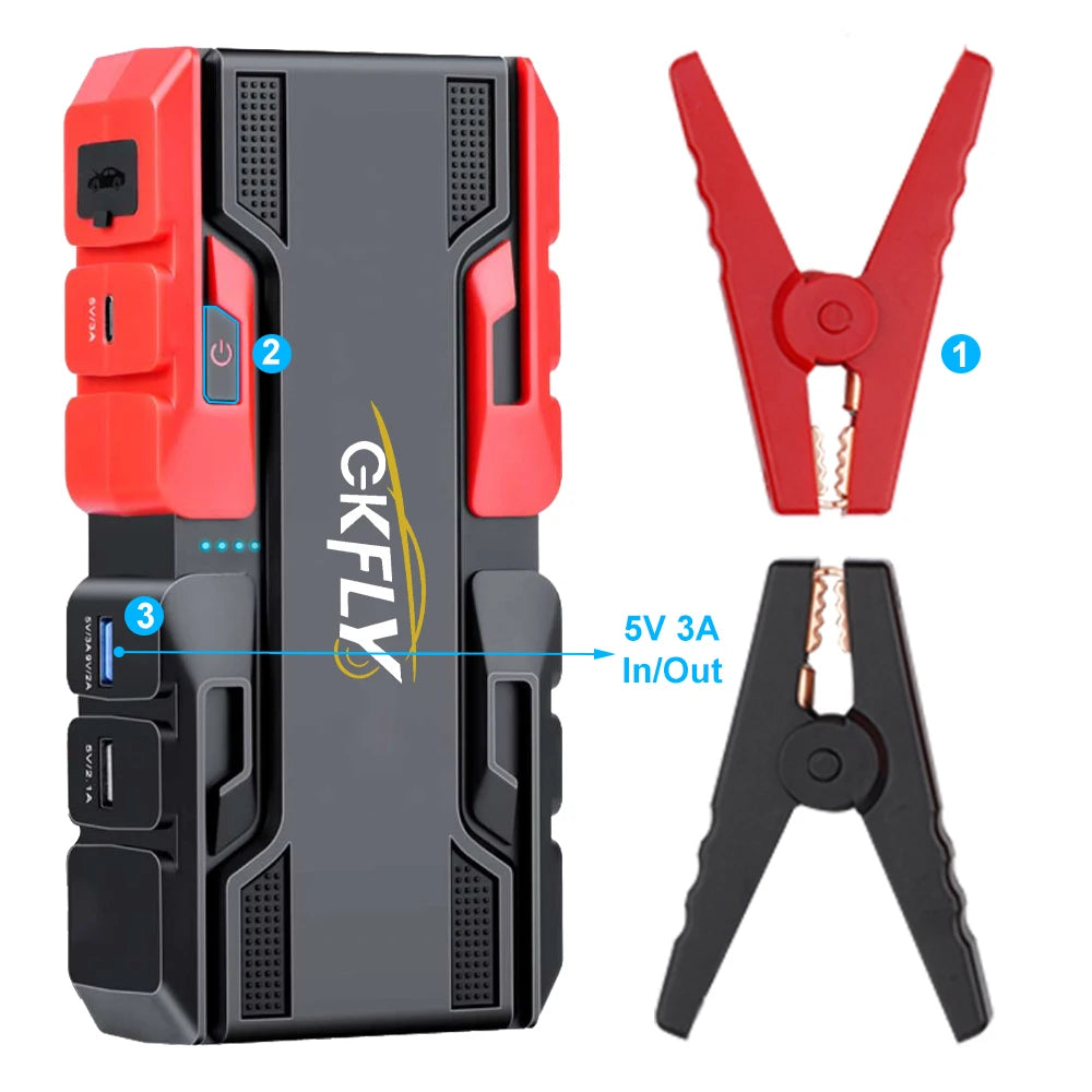 FanzyMarket 3000A car jump starter and 44.4Wh portable power bank with 12V emergency battery booster for petrol and diesel vehicles.