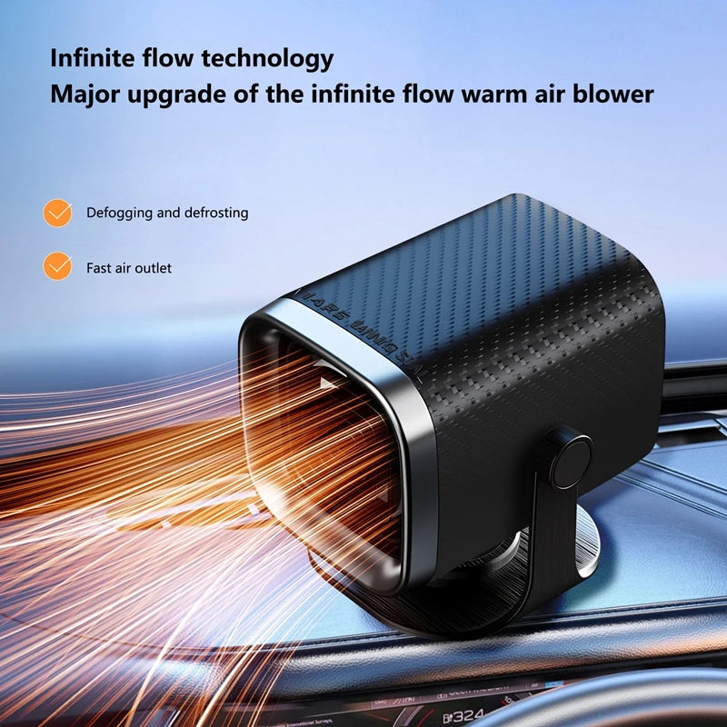 FanzyMarket 12V/24V car electric heater and cooling fan for windshield defogging and defrosting, black auto and moto accessory.