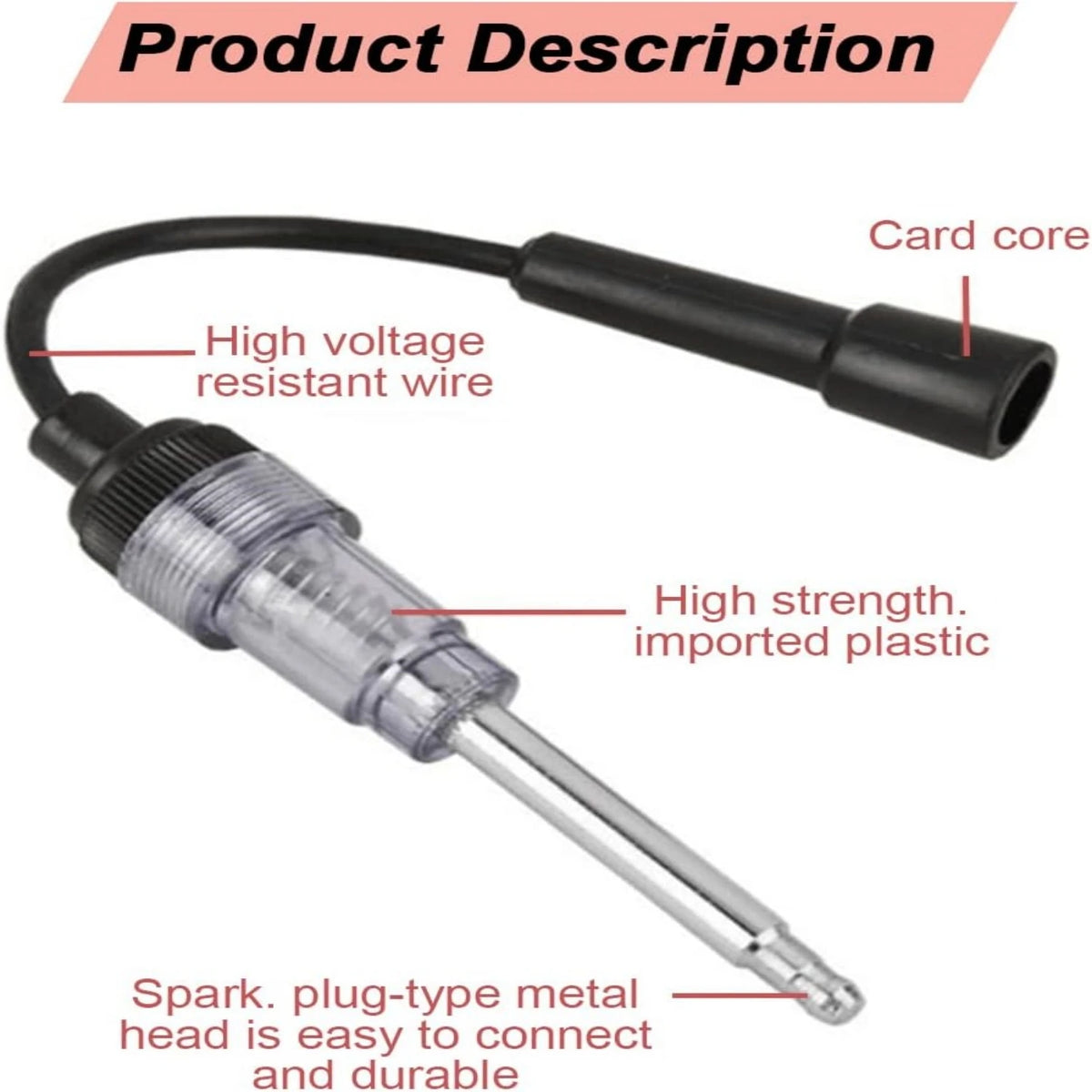 FanzyMarket 12V spark plug tester and ignition coil test light for car, motorcycle, and lawn mower engines, black device.