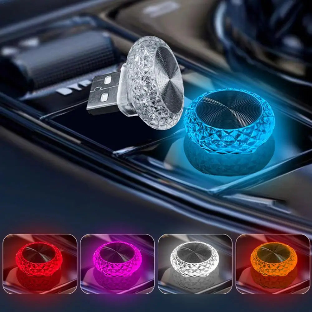 FanzyMarket portable USB LED ambient light for cars, colorful gradient interior decorative lamp, compact plug-and-play design.