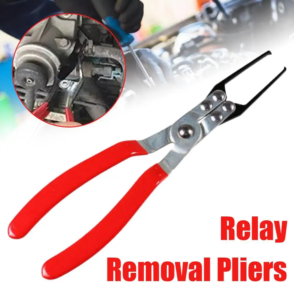 Red FanzyMarket automotive relay removal pliers for car fuse and electrical repair, featuring a clamp tool design for easy relay extraction.