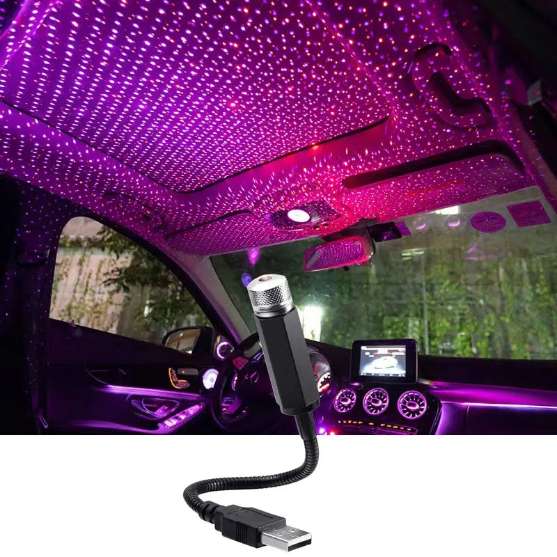 FanzyMarket LED starry sky projector light for cars, USB-powered interior night lamp creates adjustable celestial atmosphere inside vehicle.