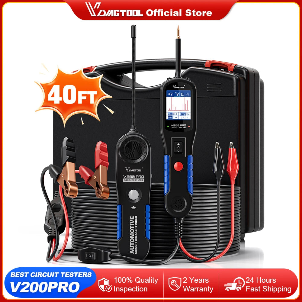 FanzyMarket 12/24V car circuit tester with 40ft cable, relay, fuse, and breaker finder for auto and motorcycle electrical diagnostics.