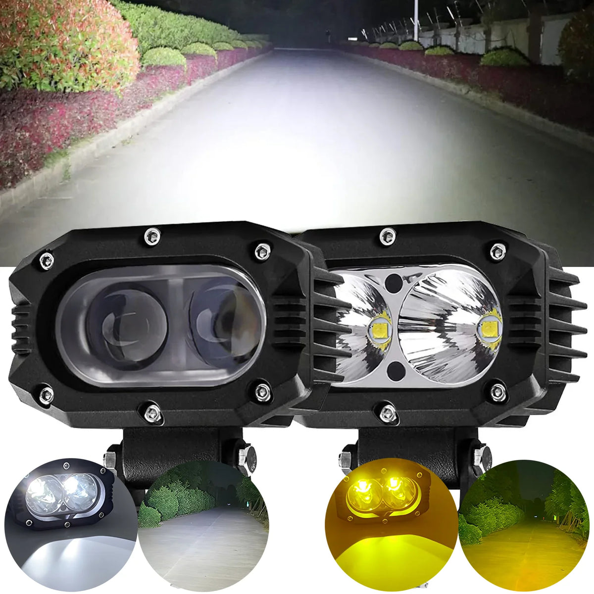 FanzyMarket 4-inch LED pod light with combo spot and flood beam, mounted on off-road vehicle for driving and work illumination.