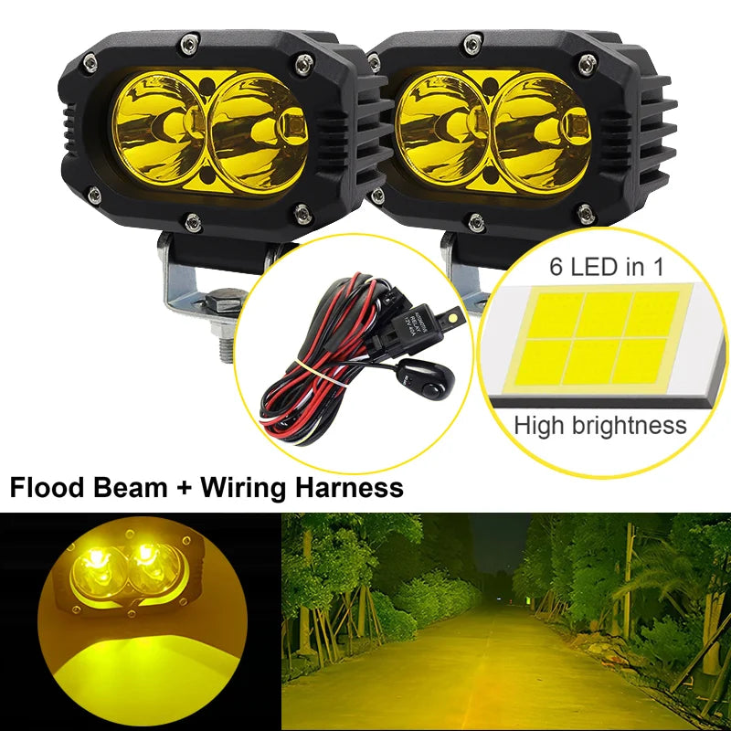 FanzyMarket 4-inch LED pod light with combo spot and flood beam, suitable for cars, motorcycles, ATVs, UTVs, and off-road vehicles.