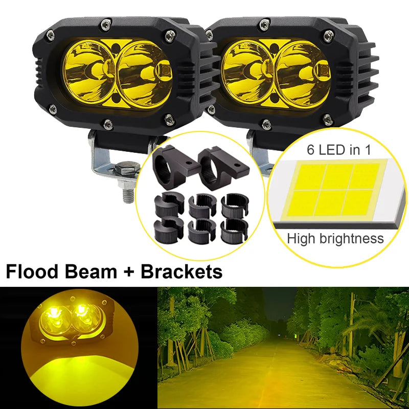FanzyMarket 4-inch LED pod light with combo spot and flood beams, suitable for cars, motorcycles, ATV, UTV, and off-road vehicles.