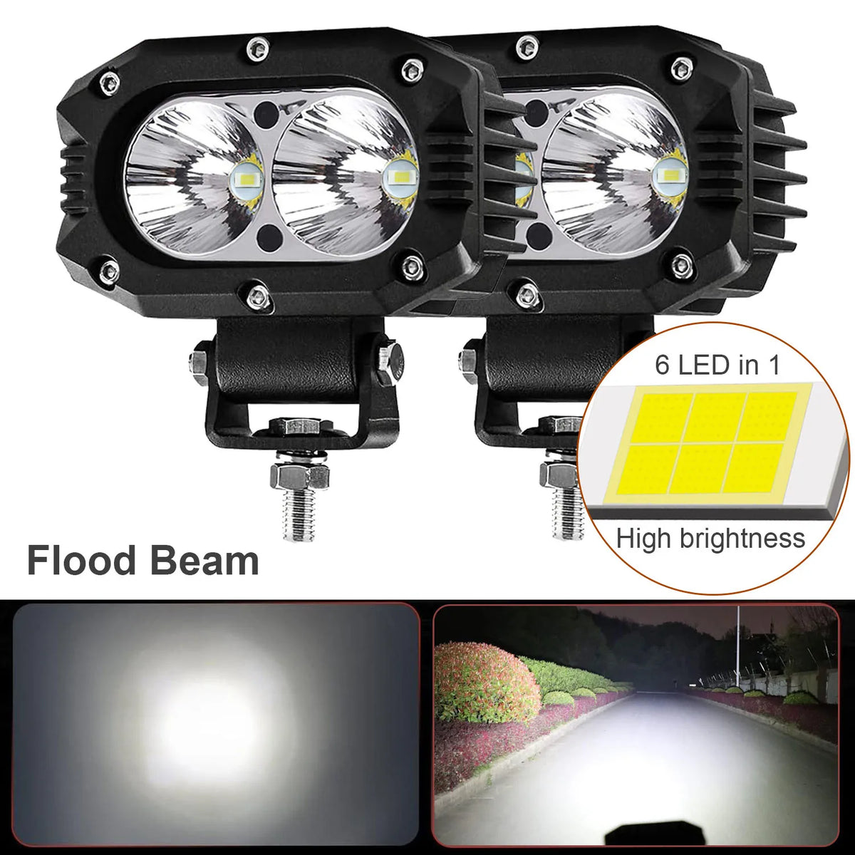 FanzyMarket 4-inch LED pod light with combo spot and flood beams, suitable for cars, motorcycles, and off-road vehicles.